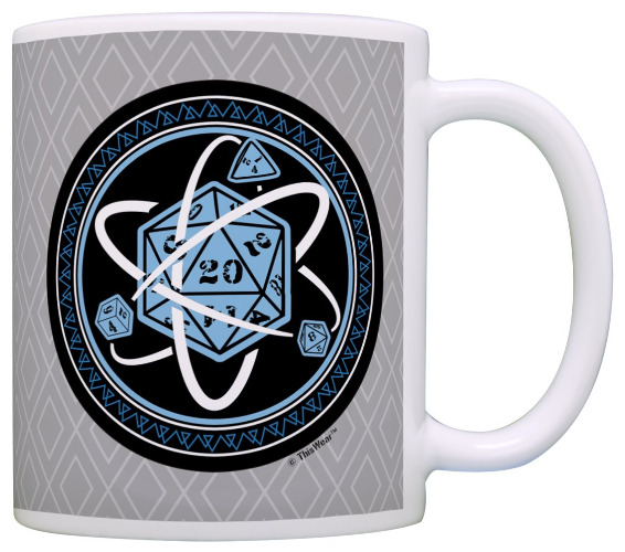 Gamer Mugs D20 Dice Atom Nerdy Mug Critical Hit Role Play Gaming Gift Coffee Mug Tea Cup Grey - 1 Gray