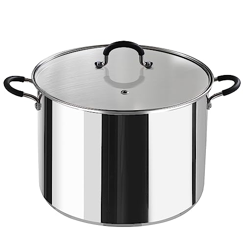Cook N Home Stockpot Large pot Sauce Pot Induction Pot With Lid Professional Stainless Steel 20 Quart, with Stay-Cool Handles, silver - 20 QT