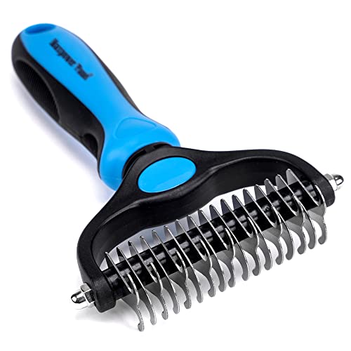 Maxpower Planet Pet Grooming Brush - Double Sided Shedding and Dematting Undercoat Rake Comb for Dogs and Cats,Extra Wide, Blue - Blue