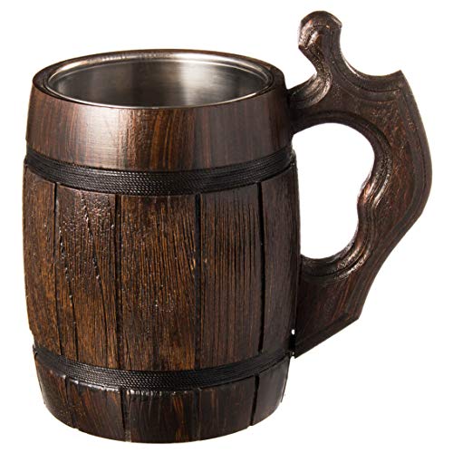 MyFancyCraft Handmade Beer - Mug Oak - Wood Dark Natural - Eco-Friendly Wooden Tankard Gift Barrel - Cup - One Mug
