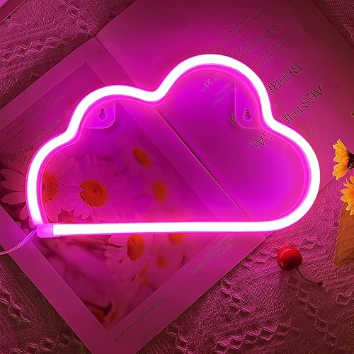 Cloud Neon Signs, LED Cloud Neon Light for Wall Decor, Battery or USB Powered Cloud Sign Shaped Decoration Wall Lights for Bedroom Aesthetic Teen Girl Kid Room Christmas Birthday Wedding Party Pink - Pink