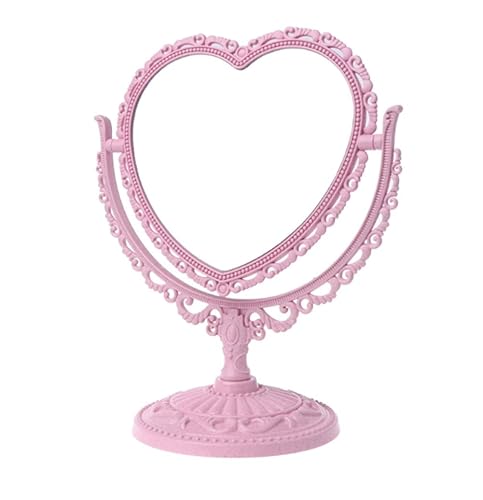 AKOAK 1 Pack Simple and Lovely Heart-Shaped Cosmetic Mirror Plastic Double-Sided Rotatable Dresser Mirror Lightweight Mirror Bathroom Bedroom Mirror （Four-Color） (Pink) - Pink