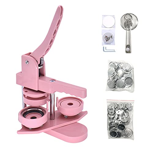 TWSOUL Installation-Free Button Badge Maker Machine, 58mm (2.25in) DIY Pin Button Maker Press Machine Badge Punch Press with Free 100pcs Metal Button Parts&Circle Cutter&Pictures&Magic Book (Pink) - Pink