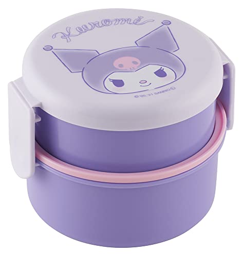 Skater Kuromi 2 Tier Round Bento Lunch Box with Folk (17oz) - Authentic Japanese Design - Microwave Safe - Purple