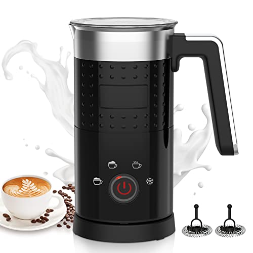 4 in 1 Milk Frother: Electric Milk Foamer with Cold & Hot Froth for Latte Cappuccino - Automatic Coffee Foam Maker 350 ml/10 oz Instant Milk Chocolate Steamer Heater - 350mL