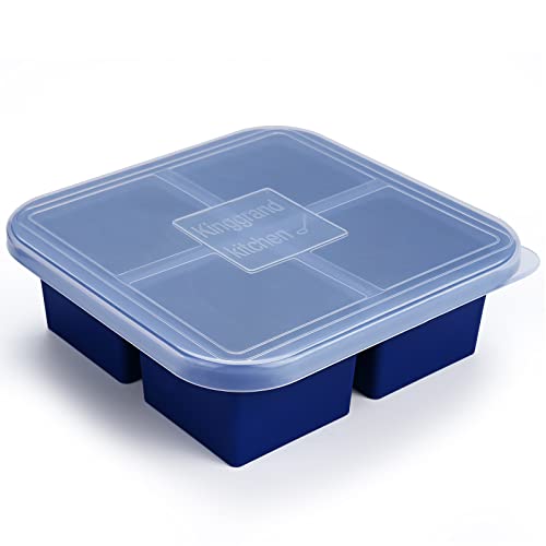 Kinggrand Kitchen 1-Cup Silicone Freezer Tray with Lid - 1 Pack - Make 4 Perfect 1-Cup Portions - Easy Release Molds for Food Storage & Freeze Soup, Broth, Stew or Sauce - 4 Portions-1 pack-1 Cup