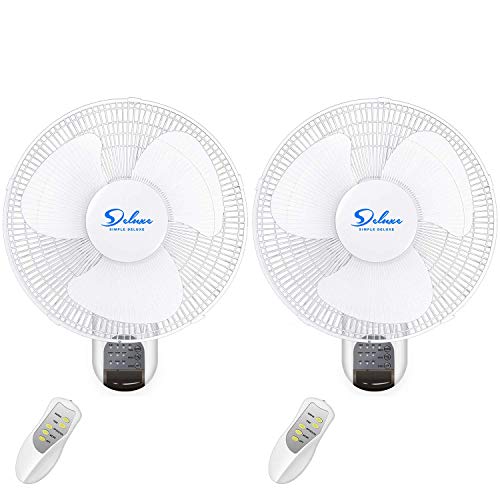 Simple Deluxe 2 Pack-16 Inch Digital Wall Mount Fan with Remote Control 3 Oscillating Modes, 3 Speed, 72 Inches Power Cord, White, 2 Exhaust, 2 Pack - Fan - 2 Pack Wall Mount Fan with Remote Control