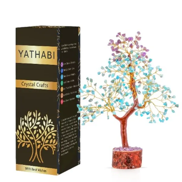 YATHABI Turquoise and Amethyst Chakra Balancing Tree Natural Healing Crystal Gemstone Feng Shui Money Bonsai Trees Home Decor Prosperity Aura Cleansing for Wealth and Luck Size 10-12 Inch