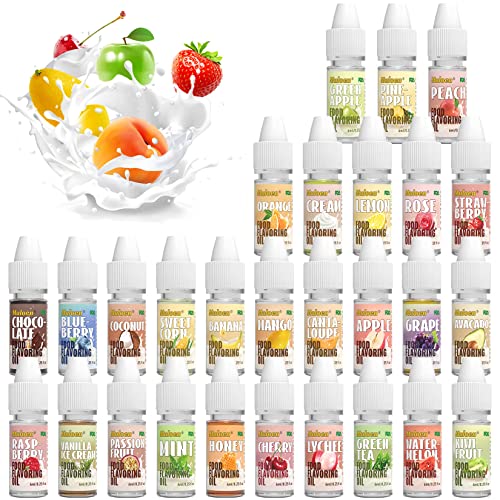 Food Flavoring Oil, 28 Flavors 100% Pure Natural Extract Liquidg Oil - Water & Oil Soluble - Concentrated Candy Flavoring for Lip Balm, Baking, Drinks, Cooking, Soap - .25 Fl Oz (6 ml) Bottles