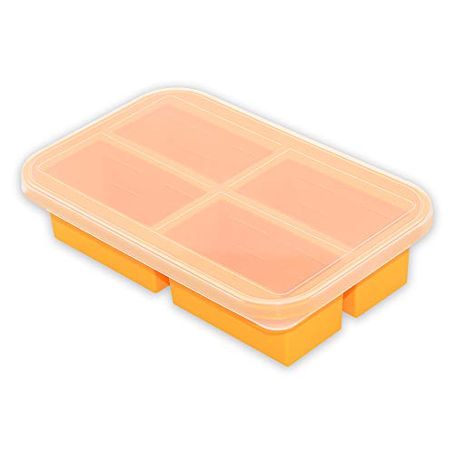 Bangp 1-Cup Extra Large Silicone Freezing Tray with Lid,Silicone Freezer Container,Freeze & Store Soup, Broth, Sauce, Leftovers - Makes 4 Perfect 1 Cup Portions… - 1 - Yellow