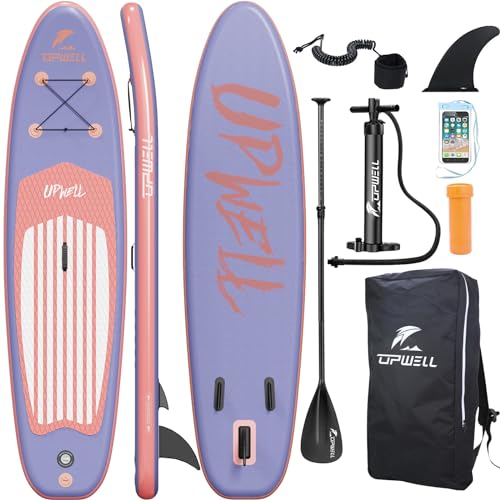 UPWELL 11'/10'6"/10'2" Inflatable Stand Up Paddle Board with sup Accessories Including Backpack, Repairing Kits, Non-Slip Deck, Leash, 3 Fins, Paddle and Hand Pump - 10'2”x31”x6”Purple Lavender
