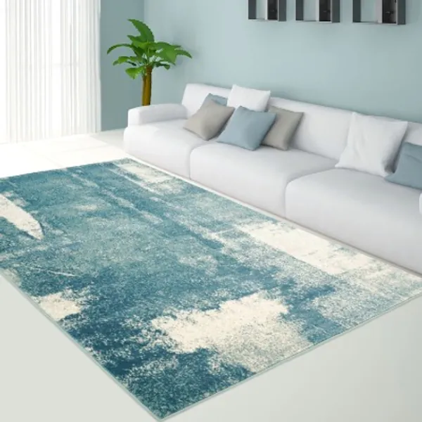 Ladole Rugs UNG10233 Teal Unigue for Living Room, Dining Area, Bedroom, Blue/Grey/White, 6'5"" x 9'5"" (200cm x 290cm)