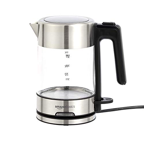 Amazon Basics Electric Glass and Steel Kettle - 1.0 Liter - Glass Electric Kettle - 1.0 Liter