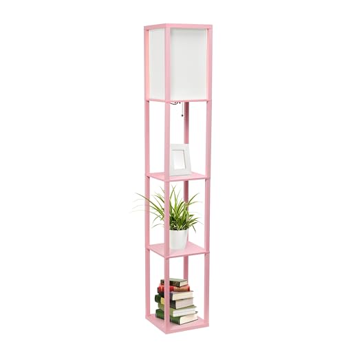 Simple Designs LF1014-LPK Etagere Organizer Storage Shelf Linen Shade Floor Lamp, Light Pink - Light Pink - 1