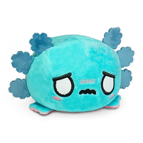 TeeTurtle - The Original Reversible Axolotl Plushie - Pink + Blue - Cute Sensory Fidget Stuffed Animals That Show Your Mood - Pink + Blue Worried Axolotl