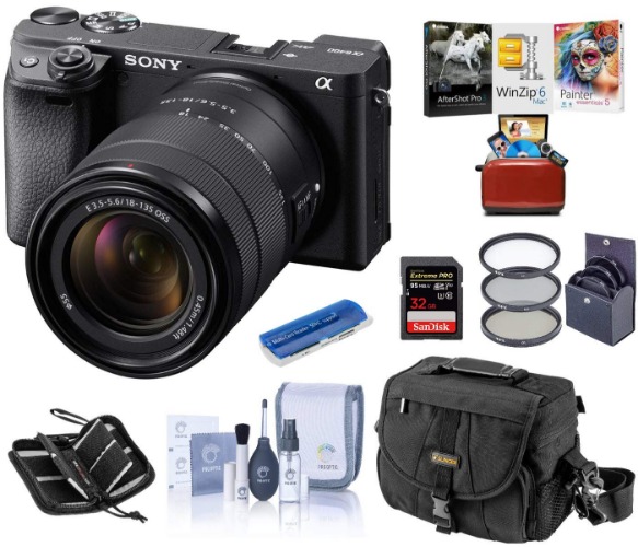 Sony Alpha a6400 Mirrorless Digital Camera with 18-135mm f/3.5-5.6 OSS Lens, Bundle with Camera Bag + Filter Kit + 32GB SD Card + SD Card Case + Corel Mac Software Kit + Cleaning Kit + Card Reader - 