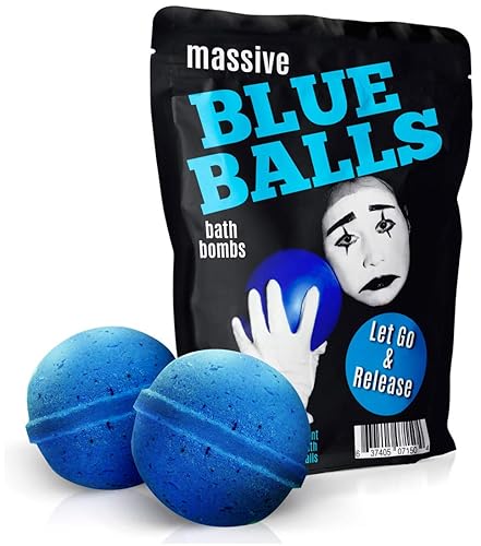 Massive Blue Balls Bath Bombs - Sad Mime Design - Funny Bath Bombs for Men - XL Bath Fizzers, Giant Blue Bath Bombs, Handcrafted in The USA, 2 Count