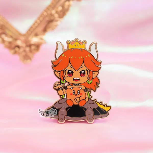 Princess x Poyo (Red Bowsette) Hard Enamel Pin - [A Grade] / Simple Rubber Back
