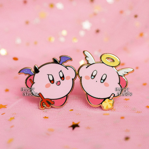 Devil and Angel Poyo Hard Enamel Pin, Halloween Collection - Set of Both / [A Grade] / Simple Rubber Back