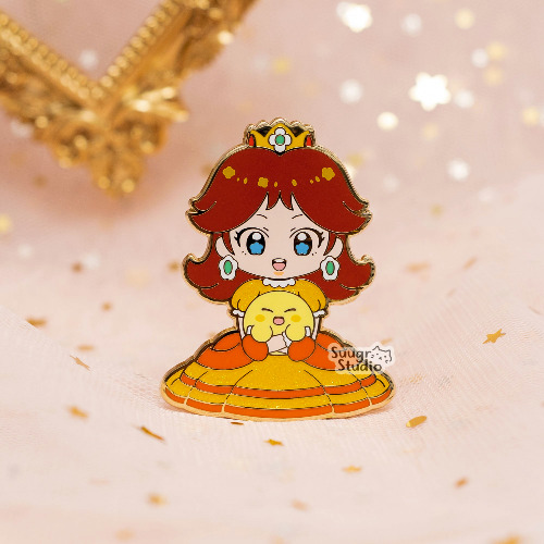 Princess x Poyo (Daisy) Hard Enamel Pin - [A Grade] / Simple Rubber Back