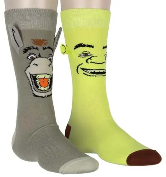Bioworld Shrek Socks Donkey And Shrek 3D Ears Character Face Design Adult Crew Socks For Men Women 1 Pair
