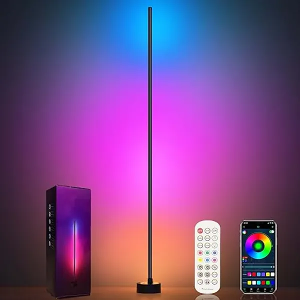 Miortior Corner Floor Lamp - Smart RGB LED Corner Lamp with App and Remote Control, 16 Million Colors & 68+ Scene, Music Sync, Timer Setting - Ideal for Living Rooms, Bedrooms, and Gaming Rooms - 1_Pack