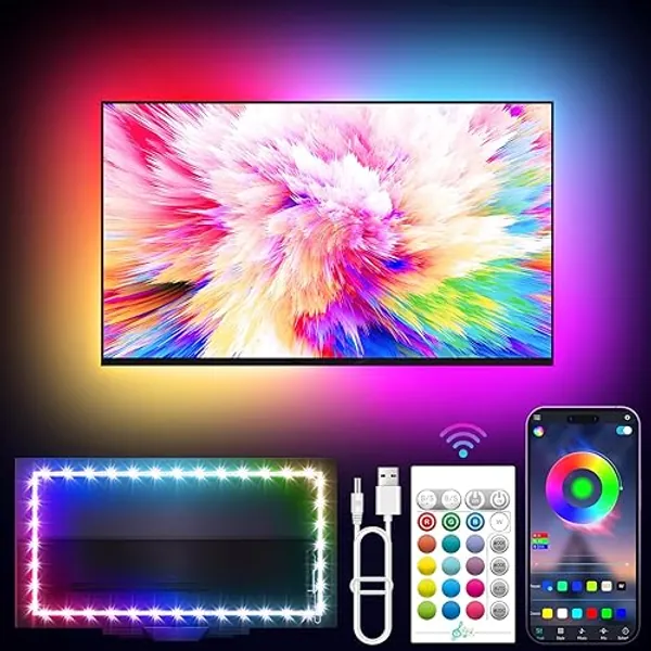 KANTUTOE LED Lights for TV, 16.4ft TV LED Backlight for 50-75in, RGB TV LED Lights Behind Strip with Music Sync, Bluetooth APP and Remote Control USB Powered LED Lights for Bedroom, Gaming - 16.4ft for 50"-75" TV
