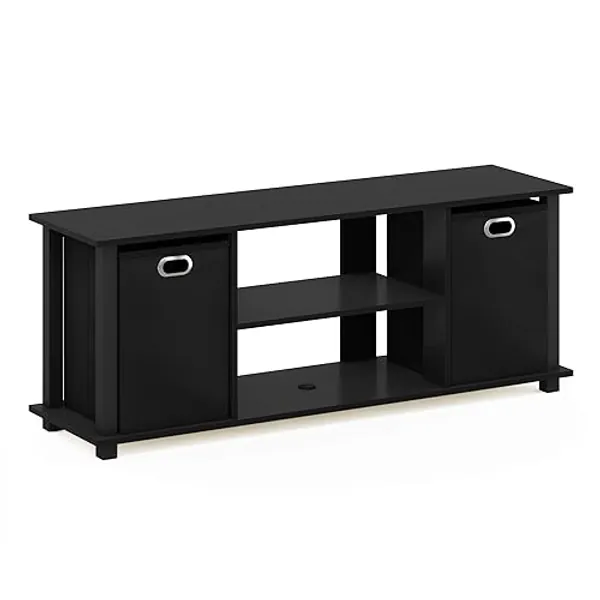 Furinno Econ Entertainment Center, Black/Black - Black/Black - 42 Inch with Bin