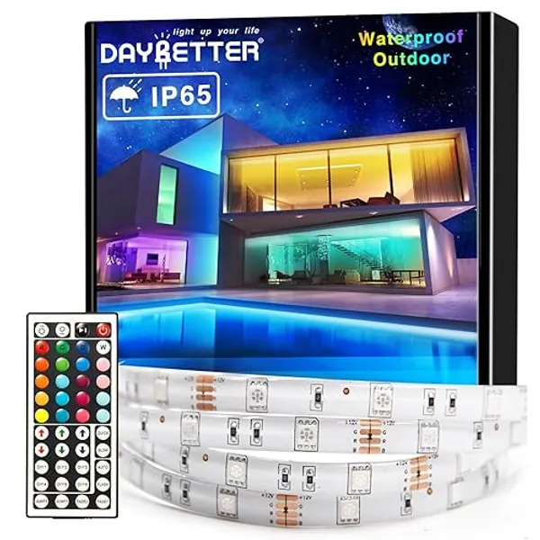 DAYBETTER Waterproof Led Lights for Bedroom, 32.8ft (2 Rolls of 16.4ft) Led Strip Lights, 300 LEDs Color Changing RGB 44 Keys Remote Controller, 12v for Outdoor Room Home Party Christmas Decoration - 32.8ft