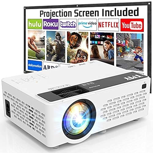 TMY Mini Projector, Upgraded Bluetooth Projector with Screen, 1080P Full HD Portable Projector, Movie Projector Compatible with TV Stick Smartphone/HDMI/USB, indoor & outdoor use - no Apps