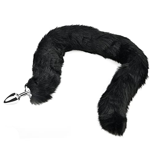 Butt Plug with Smooth Long Fox Tail Anal Sex Toys Role Play Flirting Animal Tail for Couple Black Romi (M) - M