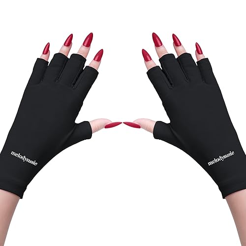 MelodySusie UV Gloves for Gel Nail Lamp, Professional UPF50+ UV Protection Gloves for Manicures, Art Skin Care Fingerless Glove for Women Men Protect Hands from Sun and Nail Dryer Harm (Black) - A-black