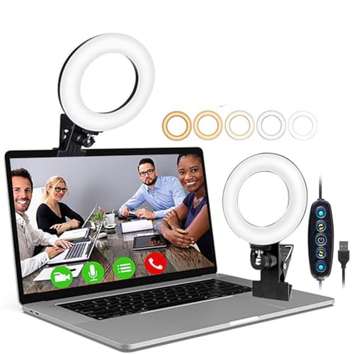 Dimmable 4.5-Inch LED Ring Light for Video Conferencing - Clip-On Design for Laptop Monitors/Self Broadcasting/Live Streaming/YouTube Video/TikTok - Style A