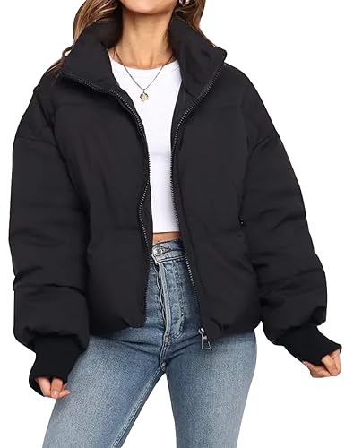 Gihuo Women’s Winter Cropped Puffer Jacket Coat Short Warm Quilted Jacket - Medium - Black