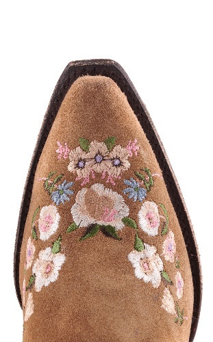 Cavender's Women's Brown Suede with Floral Embroidery Snip Toe Cowboy Boots