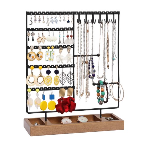 Schmuck-Organizer aus Metall und Holz für Ohrringe, Halsketten, Schmuck, Handtuchhalter - 