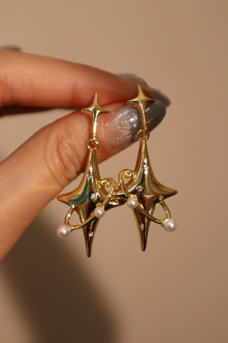 18K Real Gold Plated Saturn Star Earrings | Default Title