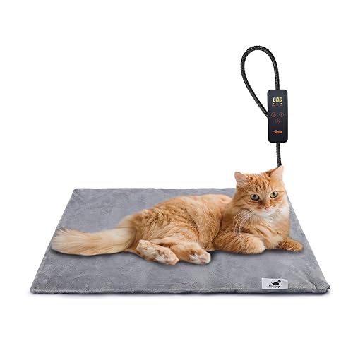 Toozey Pet Heating Pad, 6 Adjustable Temperature Dog Cat Heating Pad with Timer, Indoor Pet Heating Pads for Dogs with Chew Resistant Cord - 18.0"L x 16.0"W x 0.6"Th - Grey