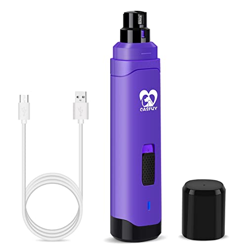 Casfuy Dog Nail Grinder Upgraded - Professional 2-Speed Electric Rechargeable Pet Nail Trimmer Painless Paws Grooming & Smoothing for Small Medium Large Dogs & Cats (Purple) - Purple
