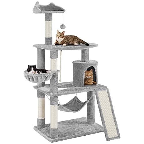 Yaheetech 63.5in Multi-Level Cat Tree Tower Condo with Scratching Posts, Platform & Hammock, Cat Activity Center Play Furniture for Kittens, Cats, and Pets - Light Gray