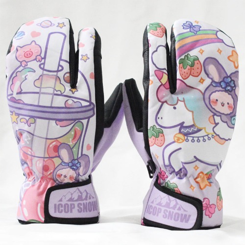 Snowboard Mittens with Cute Design - E