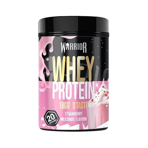 Warrior Whey Protein Powder 500g - Up to 36g* Protein per Shake – Low Sugar - Muscle Growth and Recovery Drink - Amazing Taste - 20 Servings - GMP Certified (Strawberry Milkshake) - Strawberry