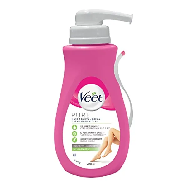 VEET® Pure, Hair Removal Cream, for Legs & Body, Dry Skin, Long Lasting Smoothness, 400 mL