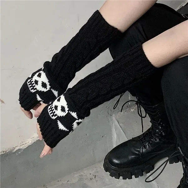 Black Skull Knitted Arm Warmers