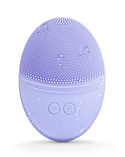 EZBASICS Facial Cleansing Brush Made with Ultra Hygienic Soft Silicone, Waterproof Sonic Vibrating Face Brush for Deep Cleansing, Gentle Exfoliating and Massaging Violet
