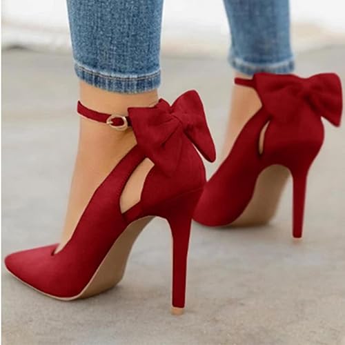 YHCS Women Pointed Toe High Heels Woman Thin Heels Ladies Sexy Pumps Ladies Buckle Strap Female Fashion Bowknot Shoes Plus Size 34-43 - 39 EU - Red