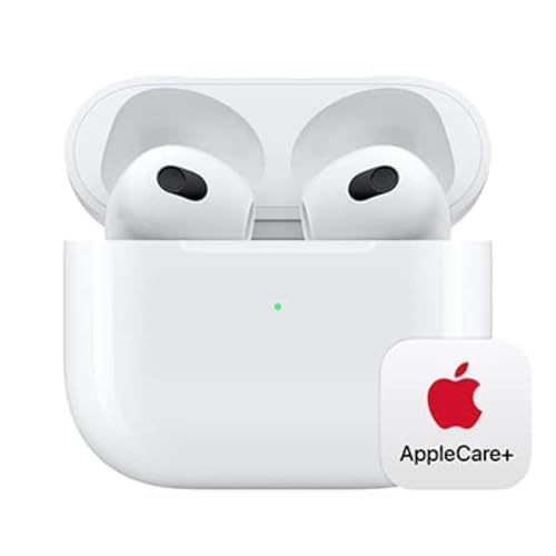 Apple AirPods (3rd Generation) Wireless Ear Buds, Bluetooth Headphones, Spatial Audio, Water Resistant, Lightning Charging Case Included, Up to 30 Hours of Battery Life with AppleCare+ (2 Years) - With AppleCare+ (2 Years)