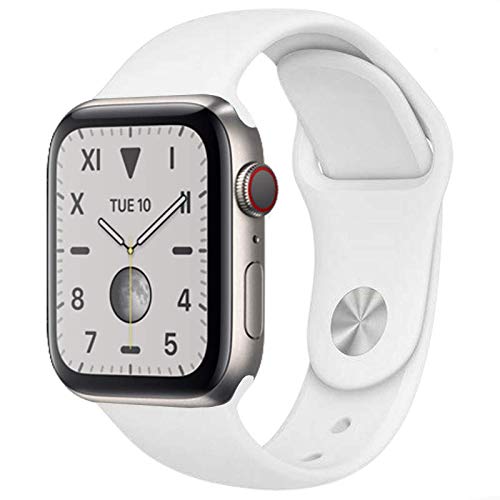 Apple Watch Series 5 (GPS + Cellular, 40MM) - Titanium Case with White Sport Band (Renewed) - GPS + Cellular - 40MM - Titanium w White Sport Band