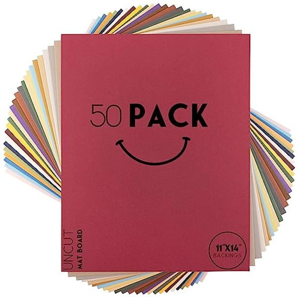 Golden State Art, Pack of 50, Uncut 11x14 Mats - Assorted Colors - Bevel Cut, Acid Free, 4-ply Thickness White Core - Great for Frames, Artworks, Prints, Pictures, Photos