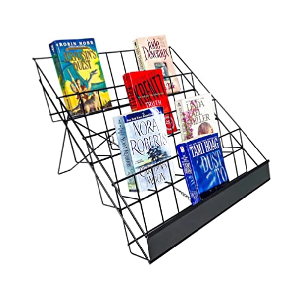 FixtureDisplays® 4-Tiered Book Signing Rack, CD Display, 18" Wire Rack for Tabletop Use, 2.5" Open Shelves, with Header - Black 119362-NPF